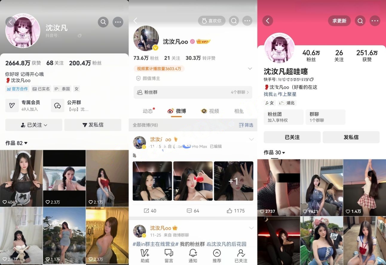 抖音快手微博超三百万粉巨乳主播-沈汝凡 直播擦边合集